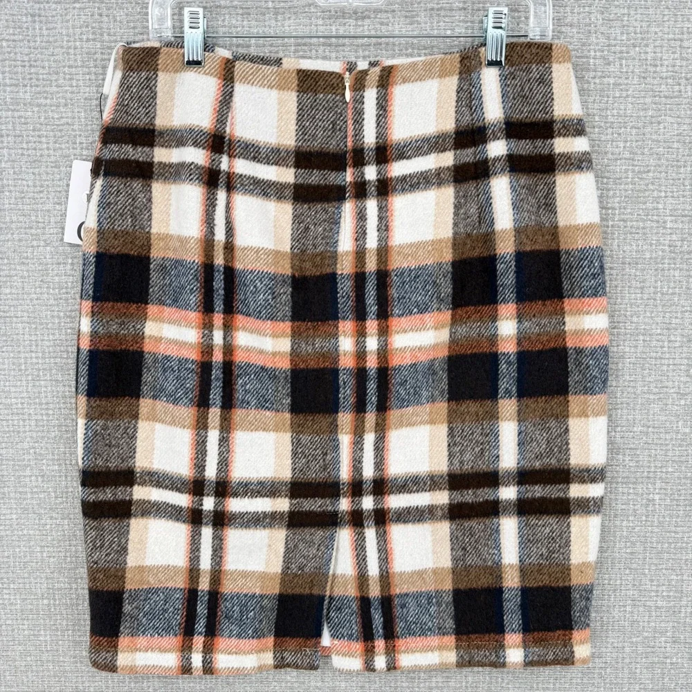 Y2K Plaid Wool Blend Pencil Skirt Women L Brown Plaid Lined Dark Academia Preppy